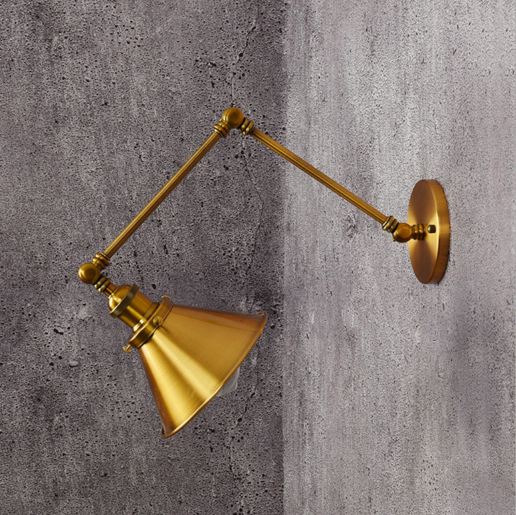 โคมไฟติดผนังติดกำแพงภายในแขนปรับ 2 Step สีทองสไตล์วินเทจ [B005]