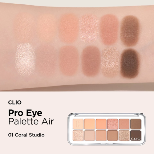 (#01 Coral Studio) Clio Pro Eye Palette Air คลีโอ โปรอายพาเลทแอร์ อายแชโดว์พาเลท12 เฉดสี เนื้อแมต ชิมเมอร์ กลิตเตอร์ เนื้อเนียน เกลี่ยง่าย
