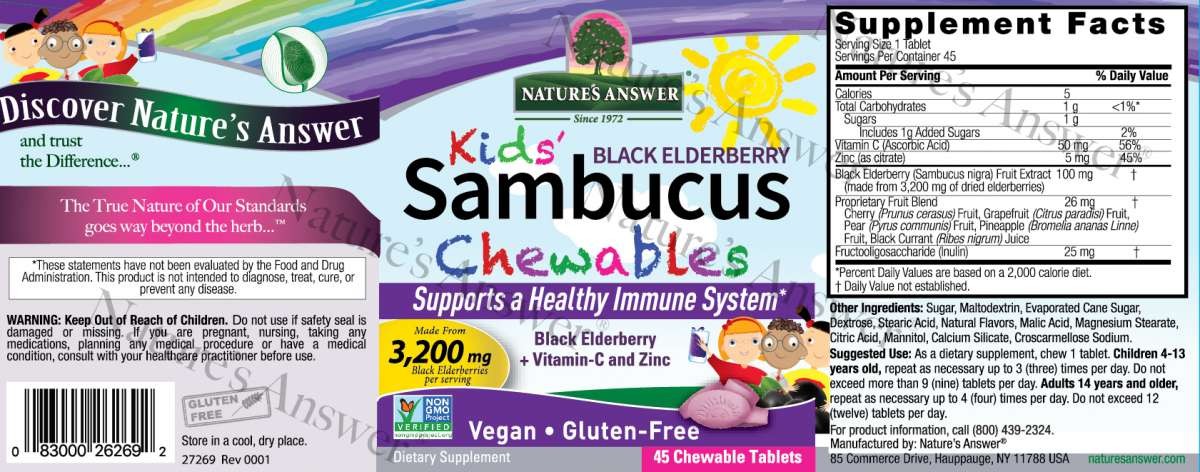 วิตามินเสริมภูมิคุ้มกันสำหรับเด็กแบบเม็ดเคี้ยว Nature's Answer Kids' Sambucus Black Elderberry Chewables with Vitamin C & Zinc
