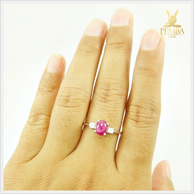 แหวนทับทิมแท้ ทรงหลังเบี้ย เงินแท้925 ชุบทองคำขาว แหวนพลอยแท้