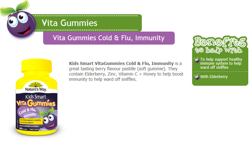 วิตามินเยลลี่ป้องกันอาการหวัดและเสริมสร้างภูมิคุ้มกัน Nature's Way Kids Smart Vita Gummies (Cold & Flu, Immunity)
