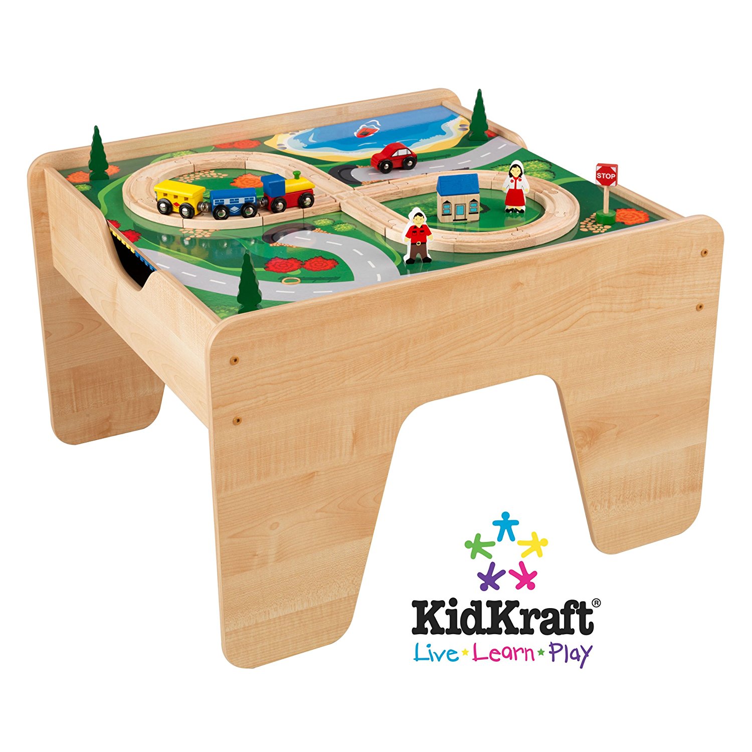 โต๊ะกิจกรรมสำหรับเลโก้พร้อมชุดรถไฟ Kidkraft 2-in-1 Activity Table with LEGO-Compatible Board and Train Set (Natural)