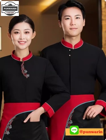 เสื้อพนักงานเสริฟเสื้อพนักงานโรงแรม เสื้อพนักงานร้านอาหารไทยสไตล์จีนญี่ปุ่นเกาหลี FA6701004 ดำ แดง เขียว L-4XL