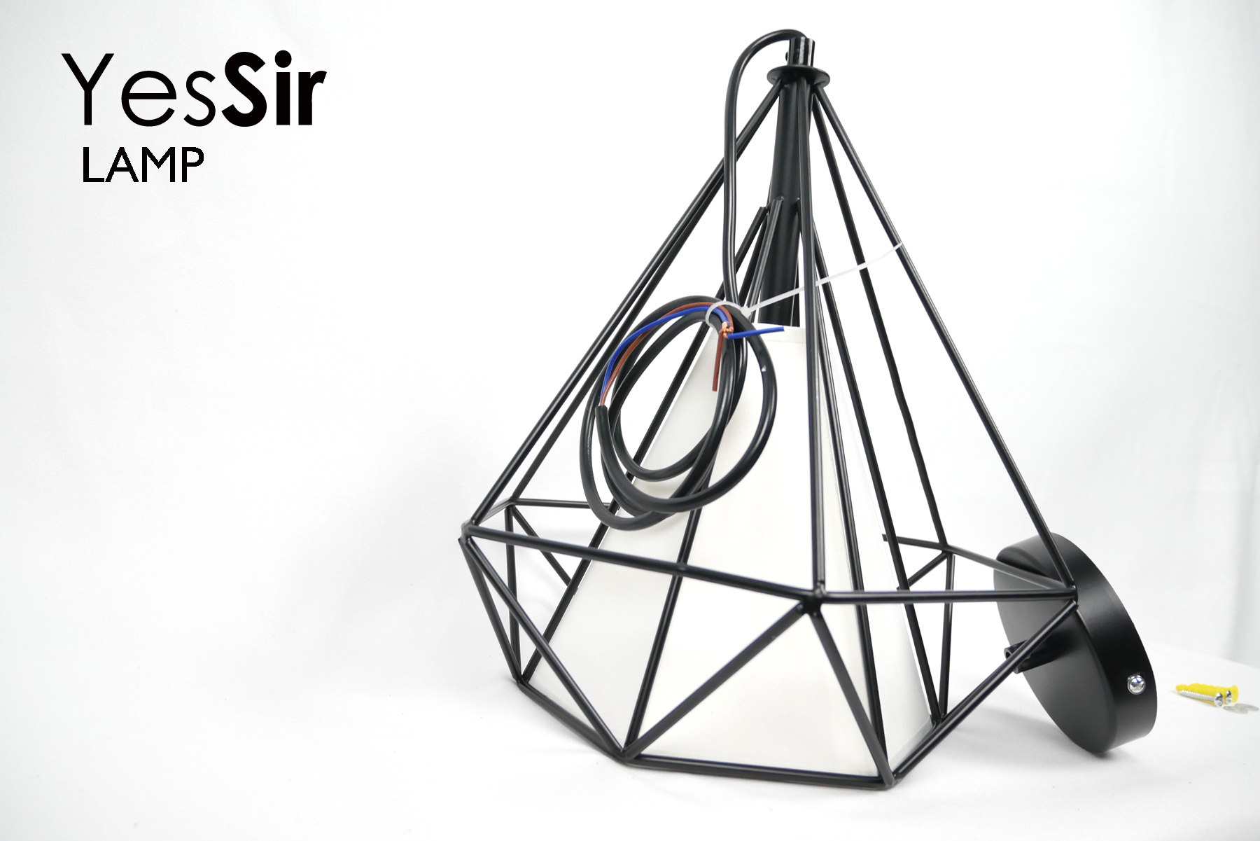 โคมไฟห้อยเพดานเหล็กดัด อเมริกัน โมเดิร์น ทรงเพชร สีดำ