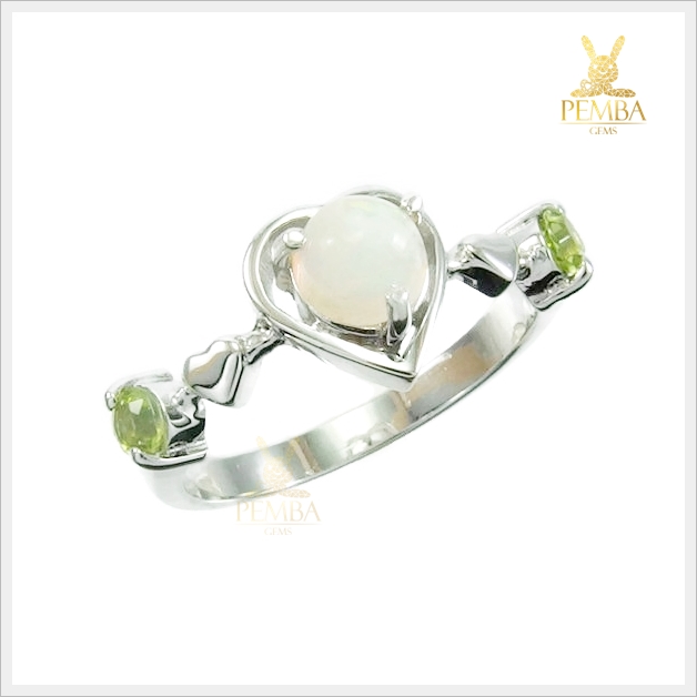 แหวนโอปอลขาว เงินแท้925 ชุบทองคำขาว แหวนพลอยแท้