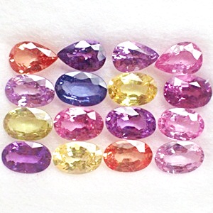 Fancy Sapphire พลอยเนื้อแข็งจัดเซท สีแฟนซี ขนาด 6x4 มิล น้ำหนักรวม 8.38 กะรัต จำนวน 16 เม็ด สีจัดว่าเข้ม สีสวย ของจริงสวยกว่าในรูปค่ะ เนื้อสะอาด