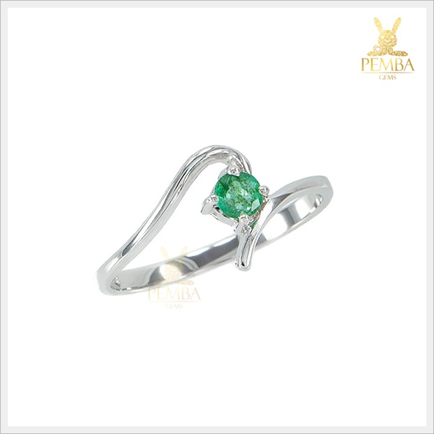 แหวนมรกตแท้ เม็ดเดี่ยว เงินแท้925 ชุบทองคำขาว แหวนพลอยแท้