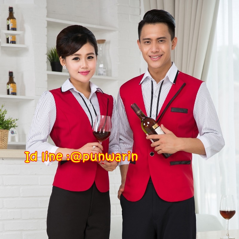 ชุดพนักงานไนท์คลับเสื้อกั๊กในตัวร้านอาหาร KTV ,Night wear,Tooling Bar Waiter,ชุดพนักงานบาร์,ชุดพนักงานโรงหนัง,ชุดพนักงานโรงละคร คาซิโน K6707002 สีแดง M L XL XXL 3XL