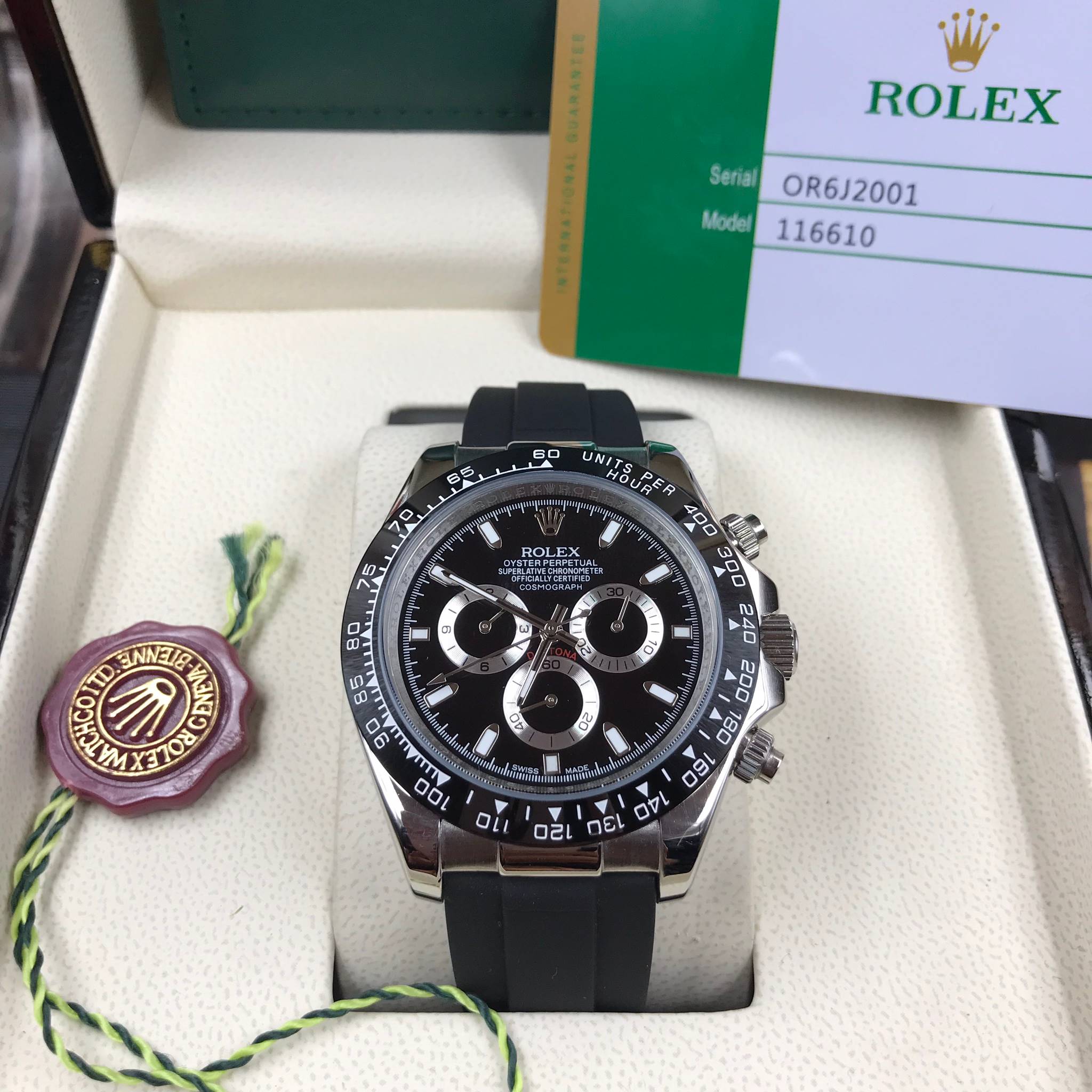 นาฬิกา Rolex Cosmograph Daytona หน้าดำสายซิลิโคนแท้ งานเกรด Mirror Swiss