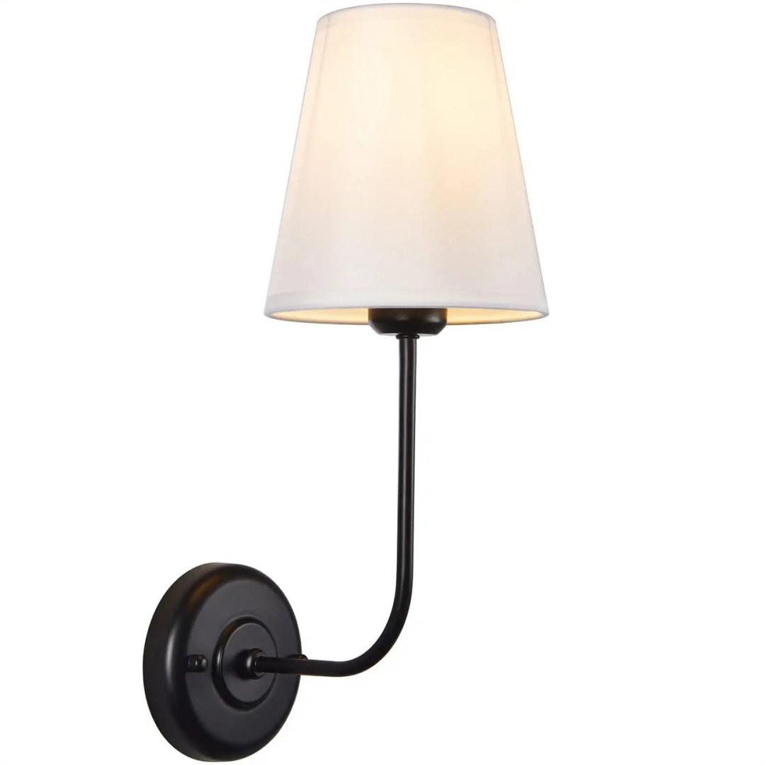 โคมไฟติดผนังภายในสไตล์อเมริกันคลาสสิคก้านทรงตัว L โป๊ะผ้าสีขาว [FB-0228]