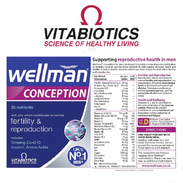 วิตามินบำรุงร่างกายเพื่อการมีบุตรสำหรับผู้ชาย Vitabiotics Wellman Conception