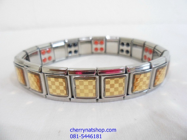 พร้อมส่งสร้อยข้อมือแม่เหล็กไทเทเนียม แร่เจอร์เมเนียม 80 เม็ดรุ่น BB