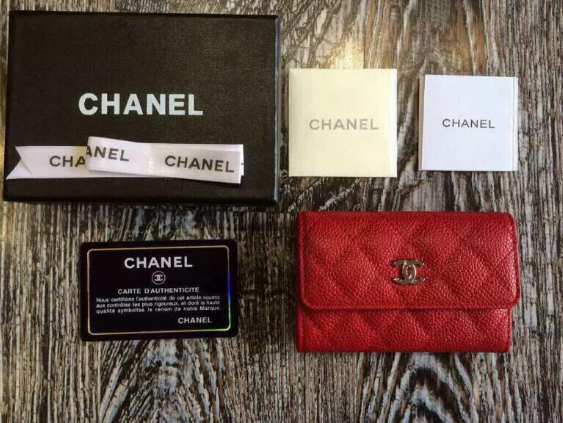 กระเป๋าสตางค์ cn caviar skin coin or card wallet สีดำและแดง ใบสั้น ใส่เหรียญใส่การ์ด