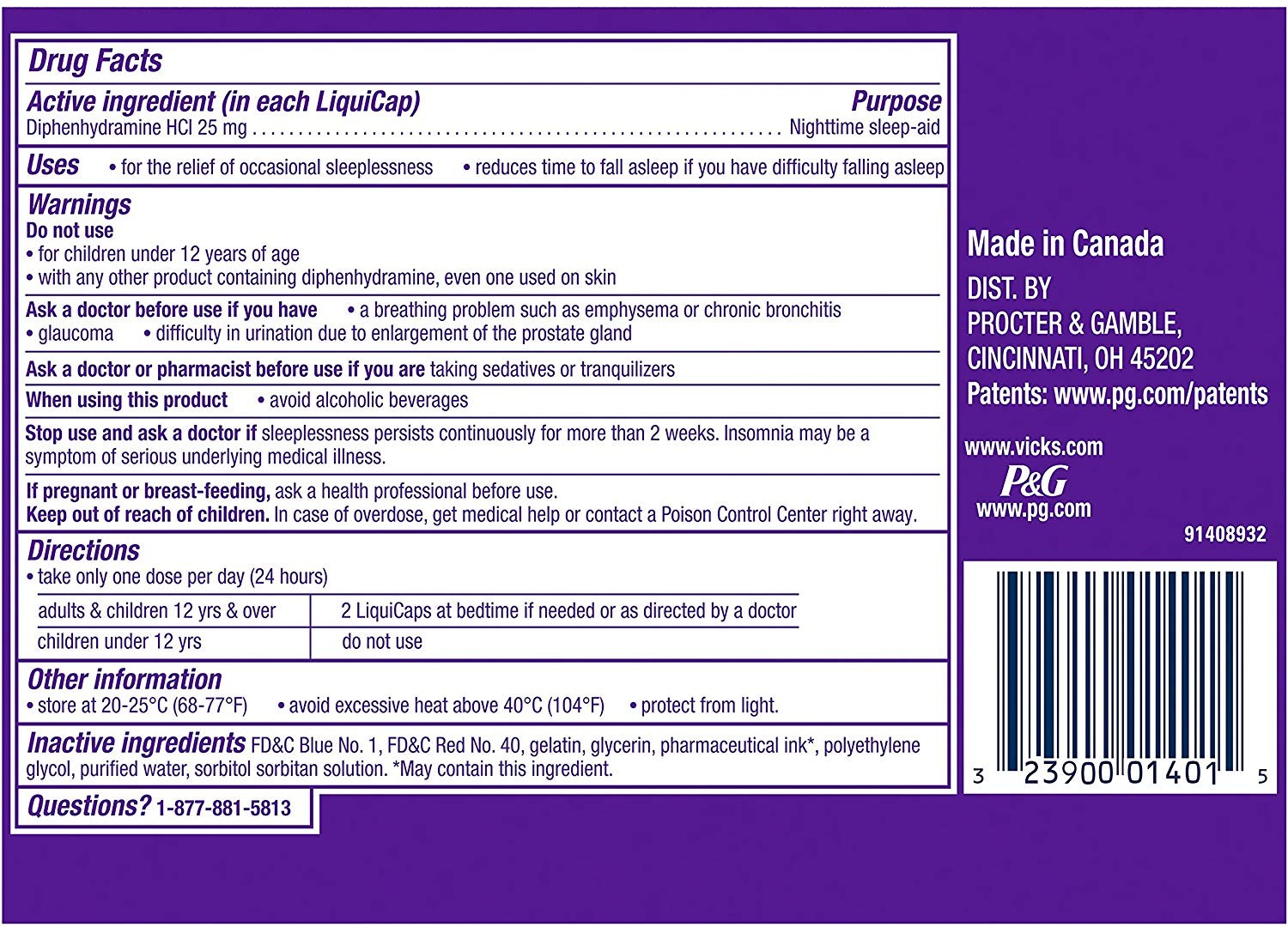 วิตามินเสริมการนอนหลับสำหรับเด็กโตและผู้ใหญ่ Vicks ZzzQuil Nighttime Sleep-Aid LiquiCaps (24 LiquiCaps)