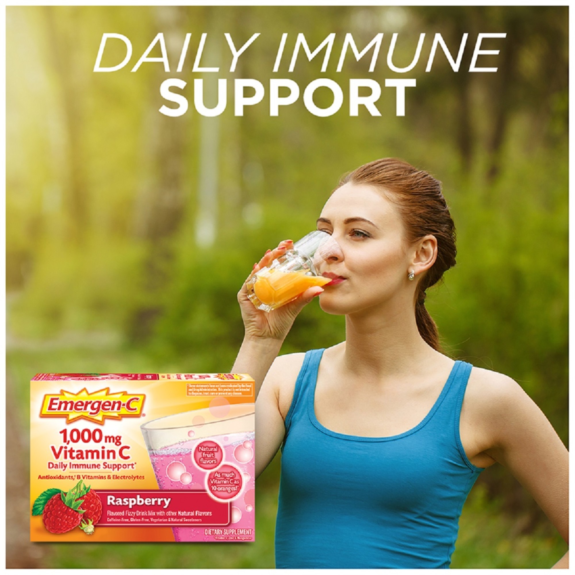 วิตามินเสริมภูมิคุ้มกันแบบซองละลายน้ำ Emergen-C 1,000mg Vitamin C Daily Immune Support (Raspberry)