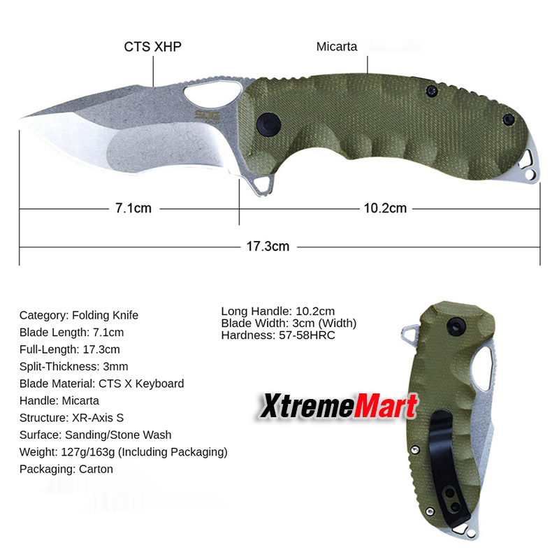 มีดพับ SOG Kiku XR CTS-XHP ด้าม Micarta สีดำ (Black) จุดหมุนตลับลูกปืน (เล่มละ)
