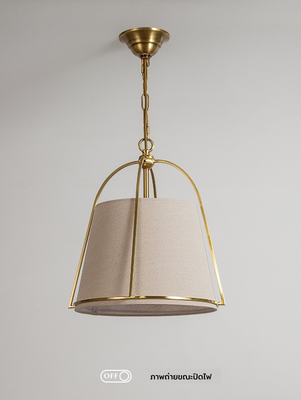 โคมไฟแขวนเพดานสไตล์คลาสสิควินเทจ โครงเหล็กสีทองโป๊ะผ้าโทนสีลินิน ทรงระฆังคว่ำ [D9399-4]