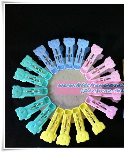 P07072 กิ๊ฟหนีบผ้า แพค 18 ตัว รูปหมี น่ารัก สีหวาน ราคาส่งต่อ 12 แพค: 15บ/แพค