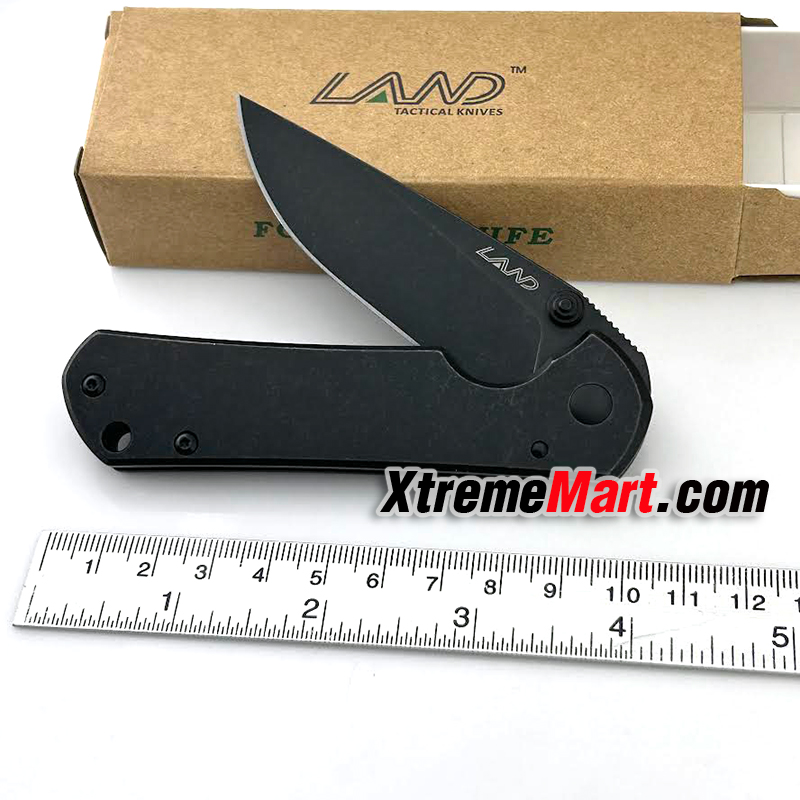 มีดพับ Land รุ่น 811 สีดำ ของแท้ 100% ใบมีดสแตนเลส ระบบ Frame Lock Stainless Steel Folding Knife (ใบดำ ด้ามดำ)