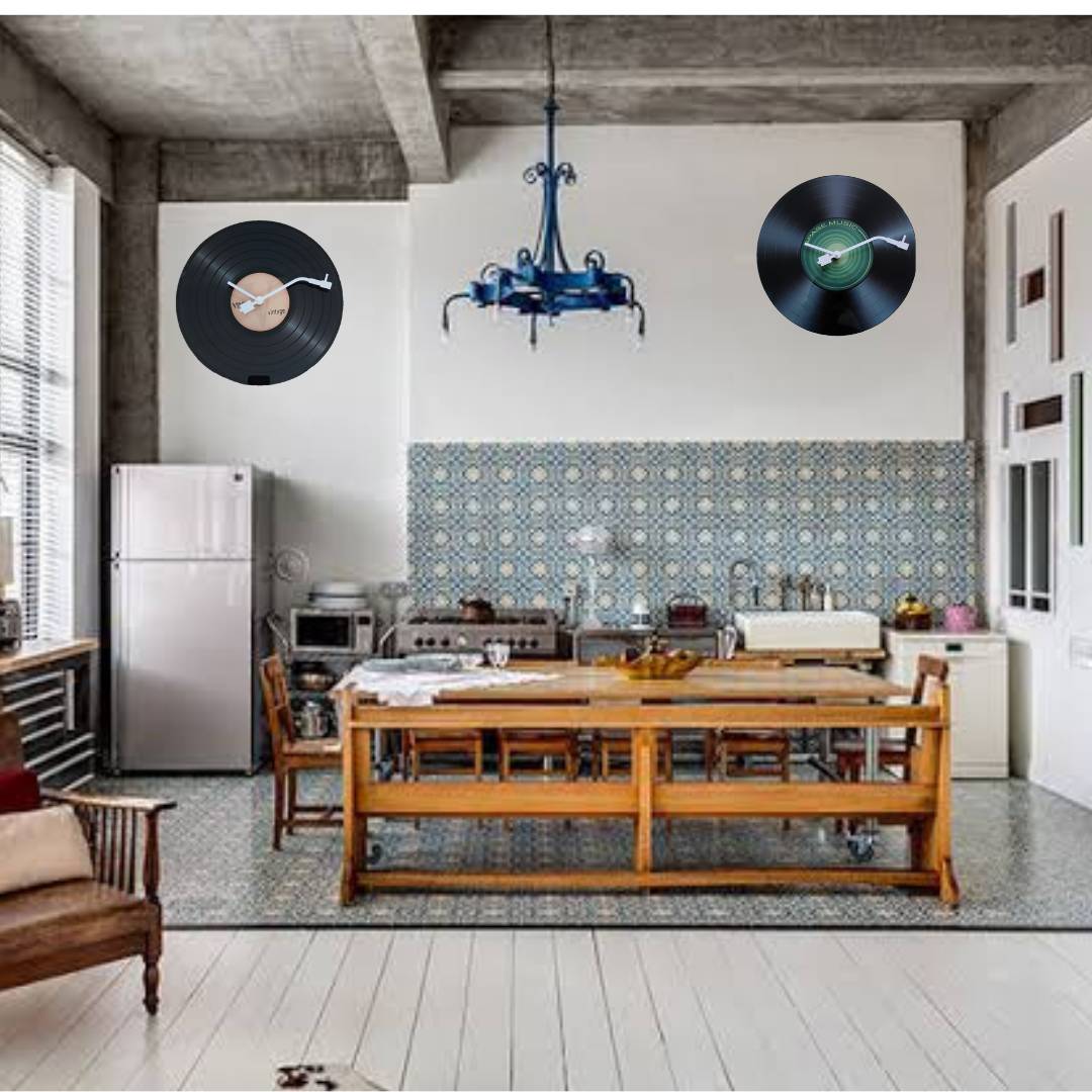 นาฬกาแขวนติดผนังแต่งบ้านทรงแผ่นเสียงสไตล์เรโทรหน้าปัด11นิ้ว