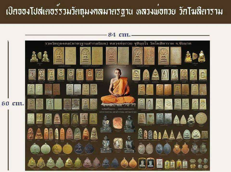 โปสเตอร์ รวมวัตถุมงคล หลวงพ่อกวย วัดโฆสิตาราม ขนาดใหญ่ 60 x 84 ซม.
