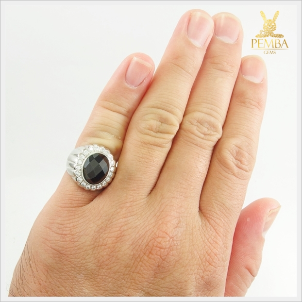 แหวนนิลแท้ เงินแท้925 ชุบทองคำขาว ล้อมเพชรCZ งดงาม เพิ่มความมั่นใจ