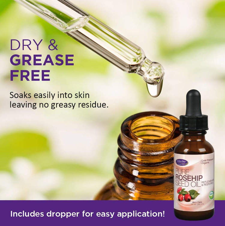 น้ำมันเมล็ดโรสฮิปปลอดสารพิษ Life-flo Cold Pressed Organic Pure Rosehip Seed Oil