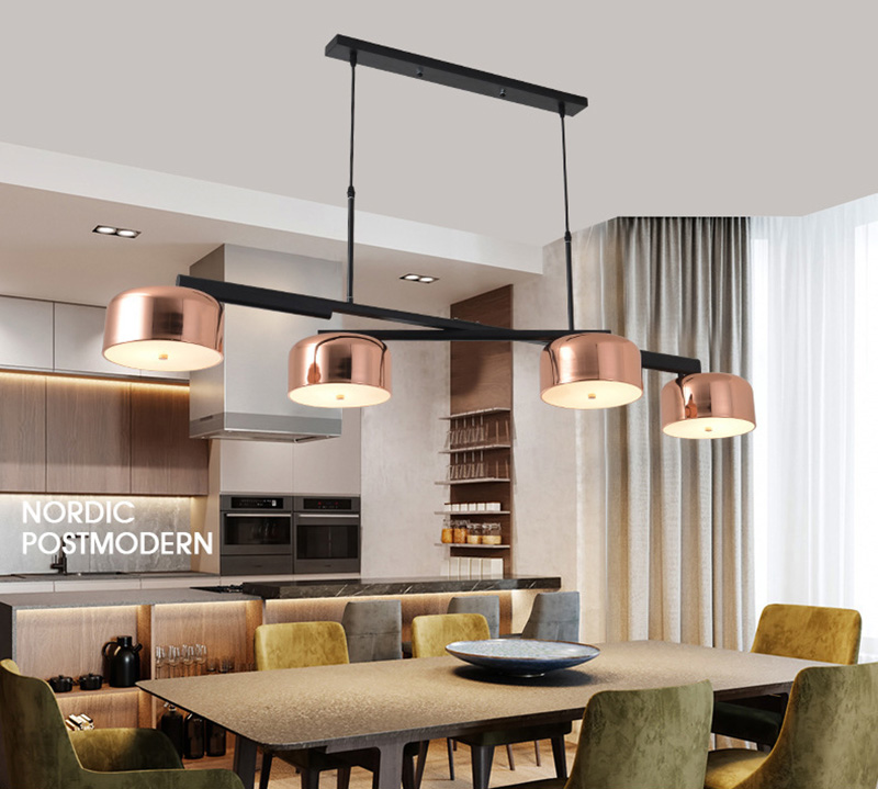 โคมไฟแขวนเพดานโต๊ะทานอาหารสไตล์โมเดิร์นโป๊ะกลม 4 ดวง สี Rose Gold [FMD800866]