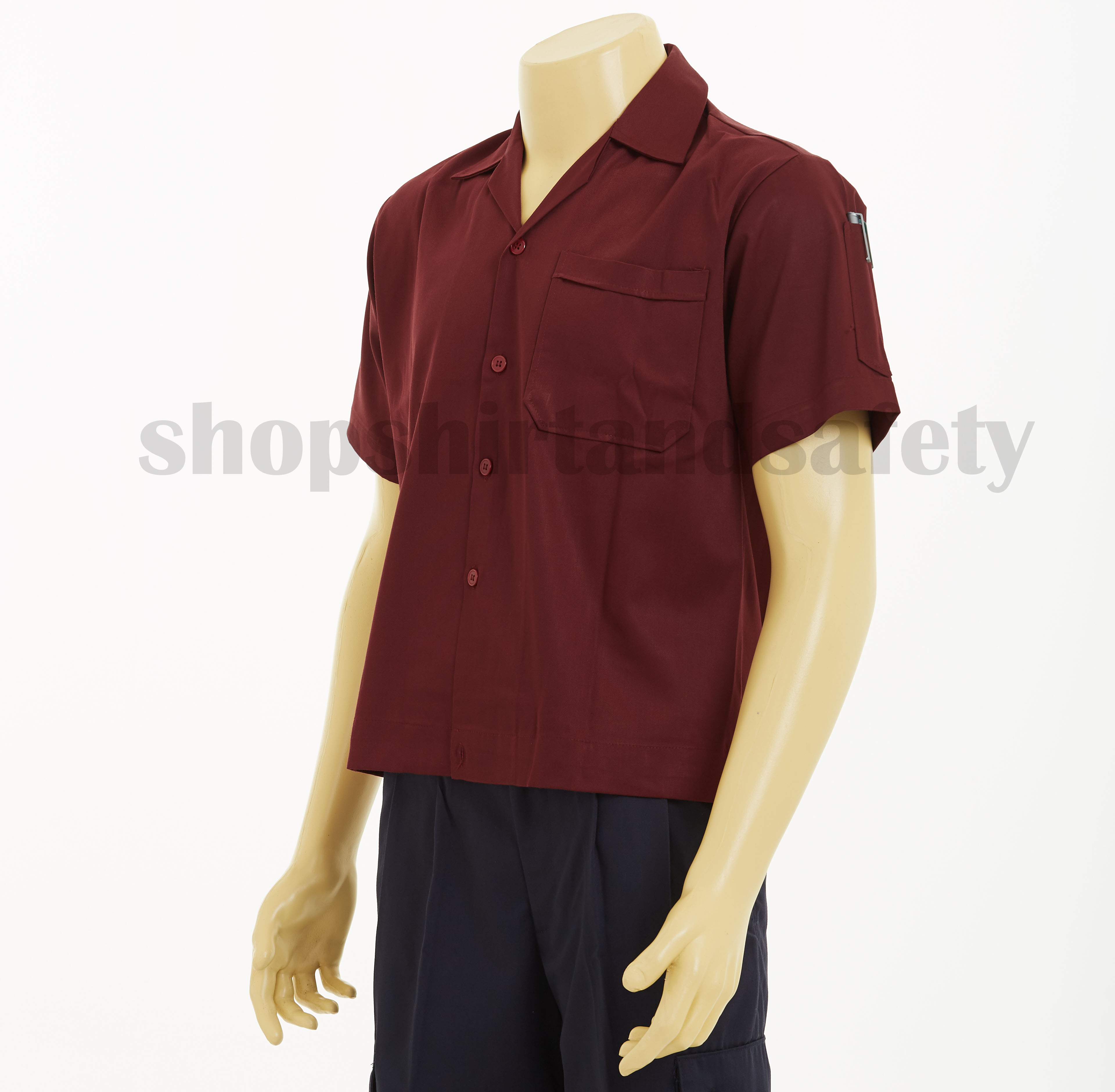 เสื้อช็อปแขนสั้นแบบกระเป๋าเดียวสีเลือดหมูล้วน