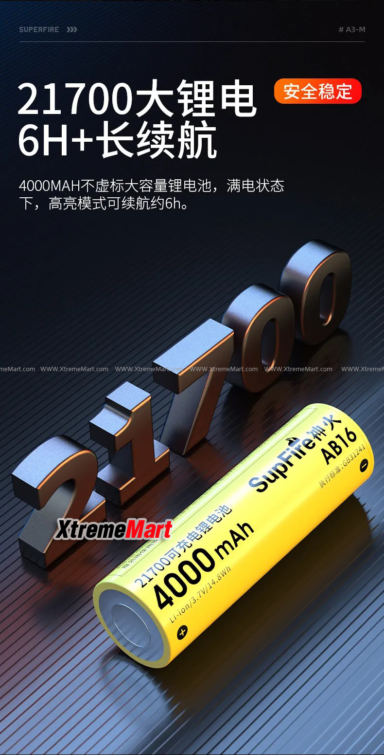 ชุดเซตไฟฉาย SupFire รุ่น A3-M XML2 แสงขาว 700 ลูเมน 5โหมด USB Rechargeable