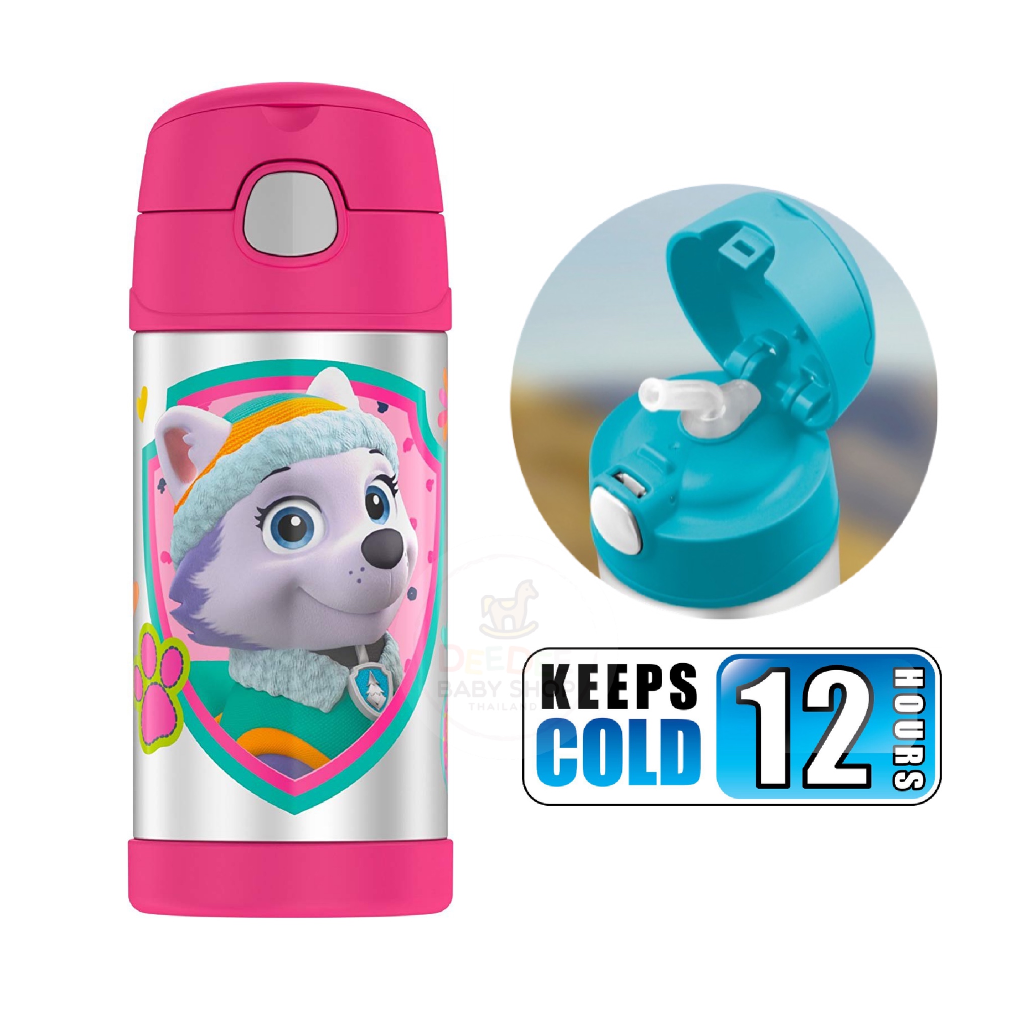 กระติกน้ำสเตนเลสรักษาอุณหภูมิ Thermos Paw Patrol Skye & Everest FUNtainer Vacuum Insulated Stainless Steel Bottle 12OZ (Pink)