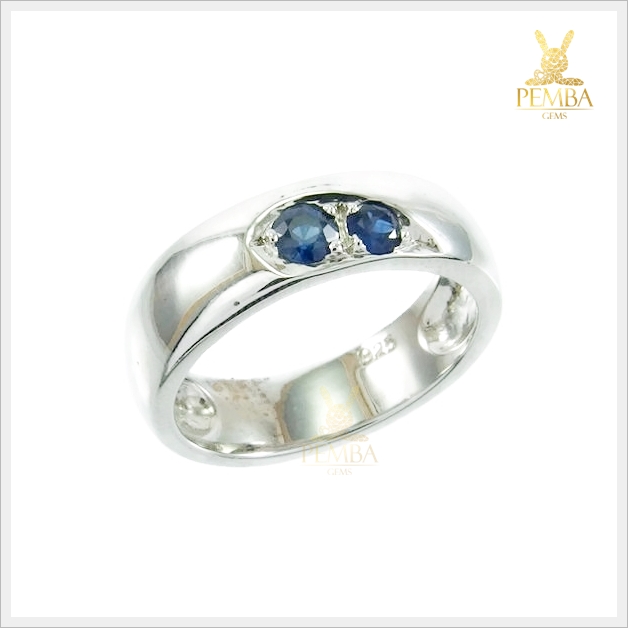 แหวนไพลินแท้ ไพลินเมืองกาญ เงินแท้925 ชุบทองคำขาว แหวนพลอยแท้