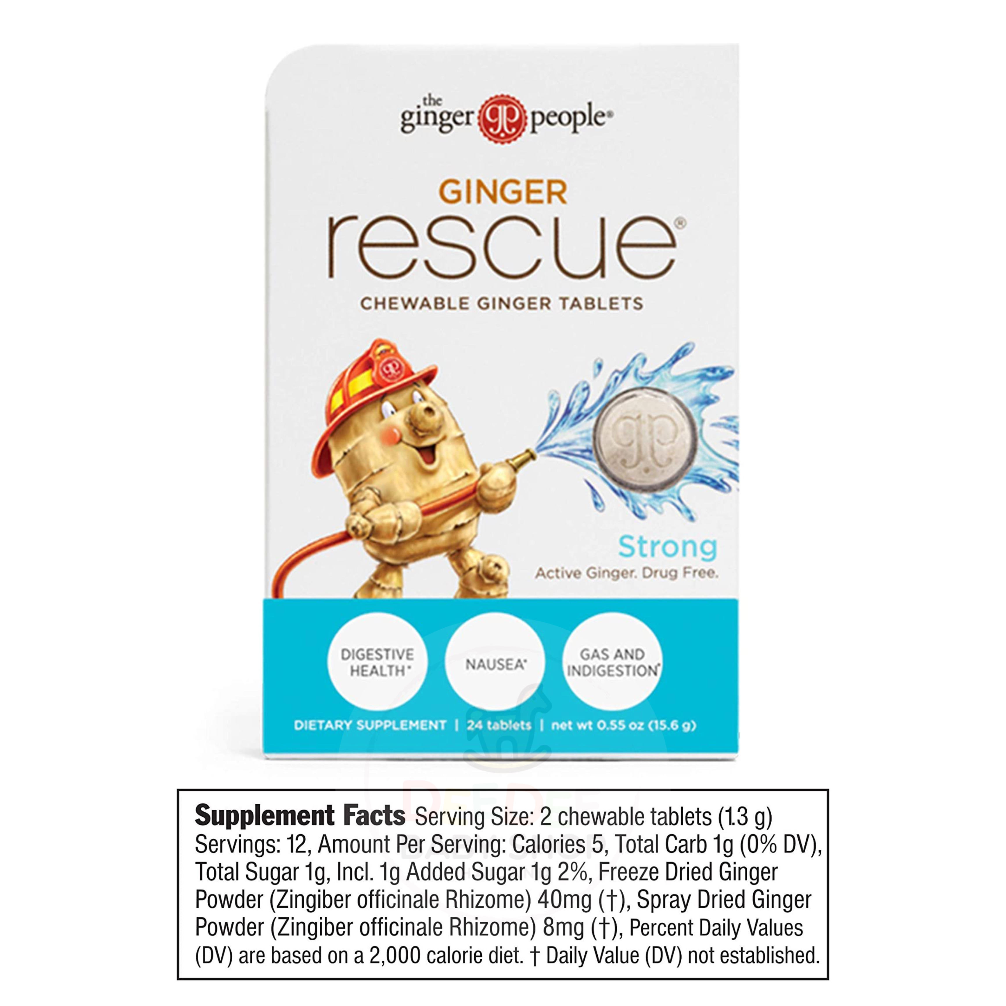 สมุนไพรบรรเทาอาการวิงเวียนจากการเดินทางชนิดเม็ดเคี้ยว The Ginger People Ginger Rescue Chewable Ginger Tablets - Strong