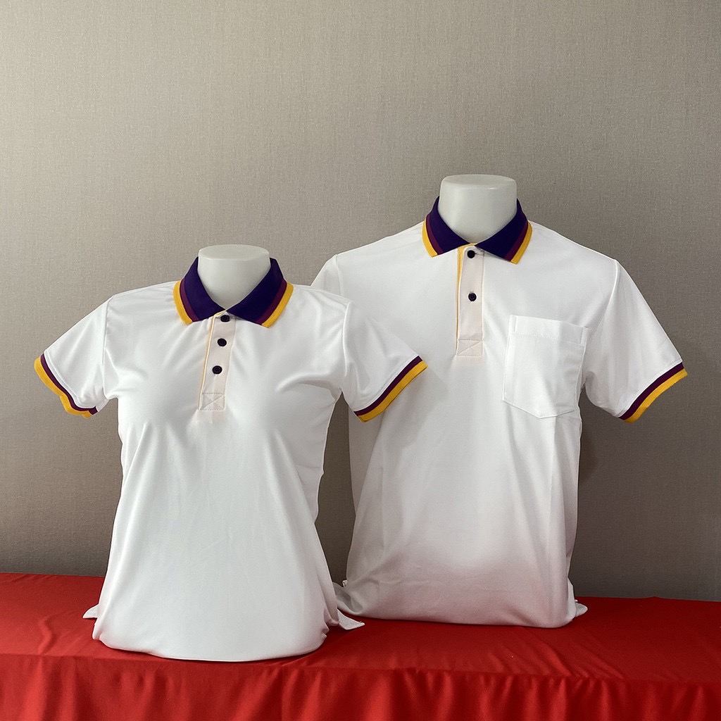 เสื้อฟอร์มพนักงาน เสื้อยืดปกโปโล เสื้อโปโลแขนสั้น สีขาวปกส้มดำ พร้อมส่ง SKU-02998 สีภาพ S-2XL