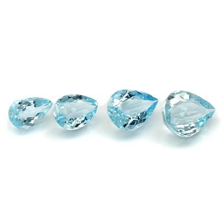 Aquamarine พลอยอวามารีน จัดเซท รูปหยดน้ำ จำนวน 4 เม็ด น้ำหนักรวม 3.14 กะรัต สีฟ้าหวาน ความสะอาดมองตาเปล่าไม่มีตำหนิ ไฟดีปานกลาง เจียระไนสวย