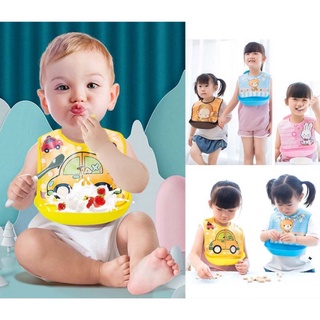 ผ้ากันเปื้อนเด็กมีถาดซิลิโคน ชุดกันเปื้อนซิลิโคนเด็กแบบมีถาดรองลายการ์ตูน