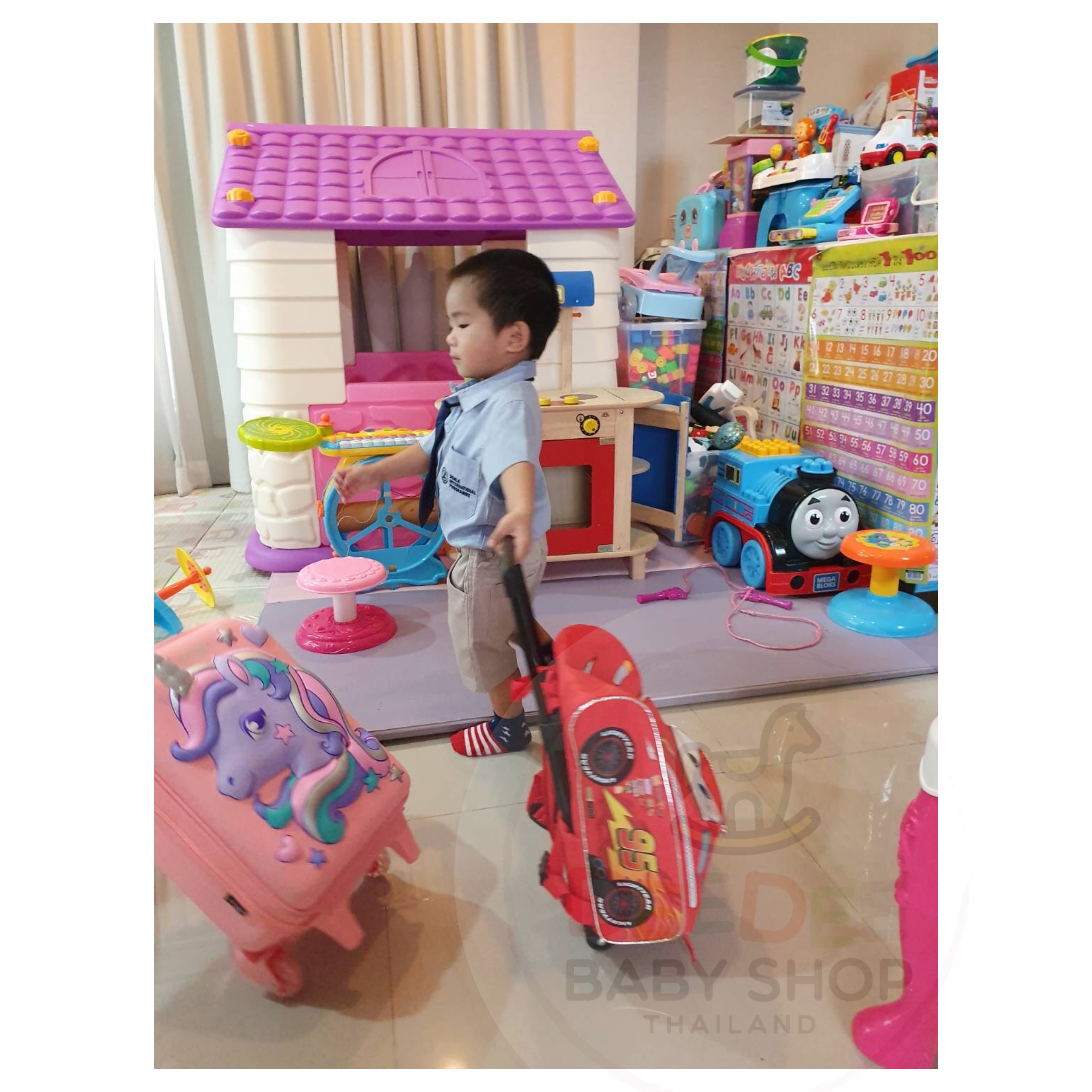 กระเป๋าเป้สะพายหลังพร้อมล้อลาก Ruz Disney Cars Lightning McQueen Toddler Rolling Backpack