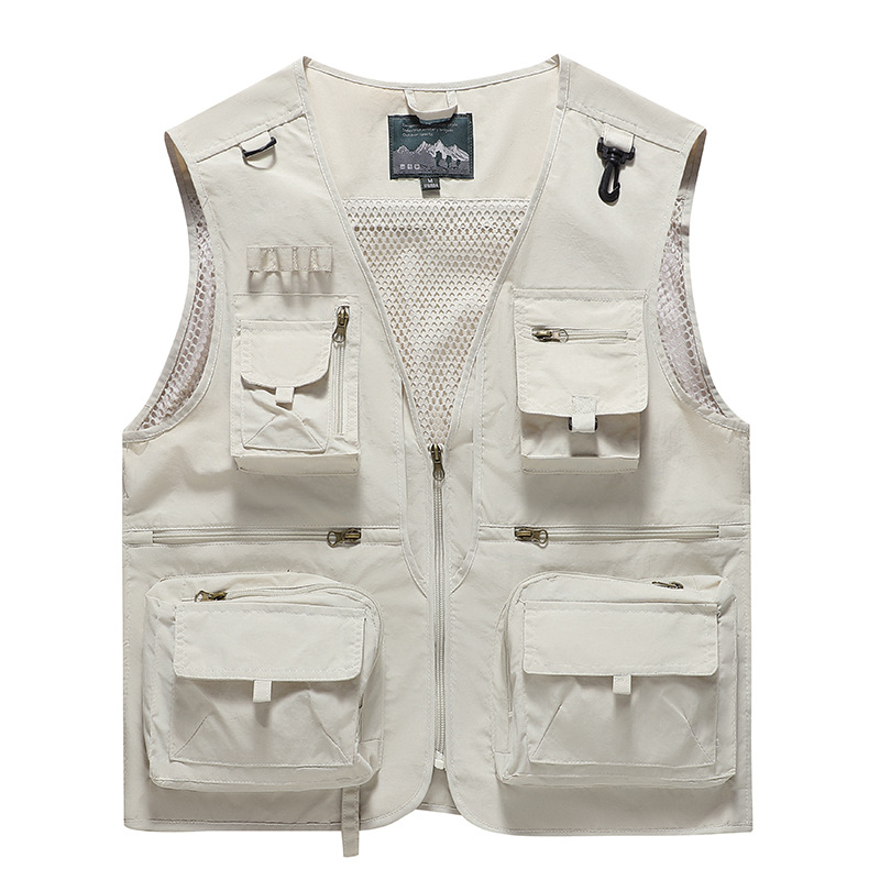 เสื้อกั๊กตาข่ายหลายกระเป๋าสำหรับปีนเขากลางแจ้ง เสื้อกั๊กถ่ายภาพ เดินป่า ตกปลา แอดเวนเจอร์ เสื้อกั๊กสัมภาษณ์ พิมพ์โลโก้ N6811002 สีภาพ S-6XL