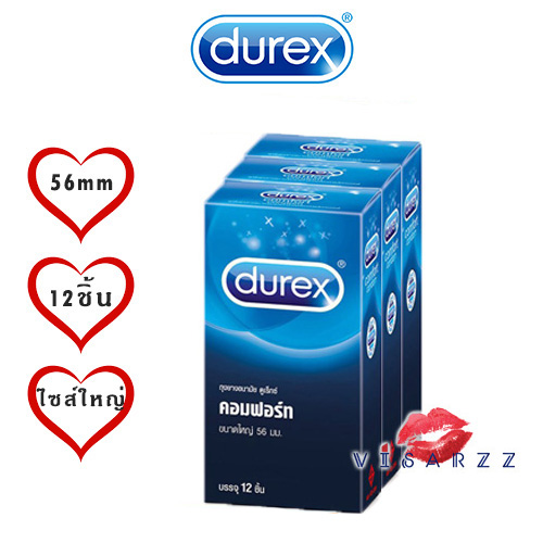 Durex Comfort 3 กล่อง x 10 ชิ้น ขนาด 56 มม. ถุงยางอนามัย ดูเร็กซ์ คอมฟอร์ท ผิวเรียบ ผนังไม่ขนาน มีกระเปาะ ทุกชิ้นมีสารหล่อลื่น ถุงยางอนามัยโปร่งแสง ไม่เจือสี ผลิตจากน้ำยางธรรมชาติ