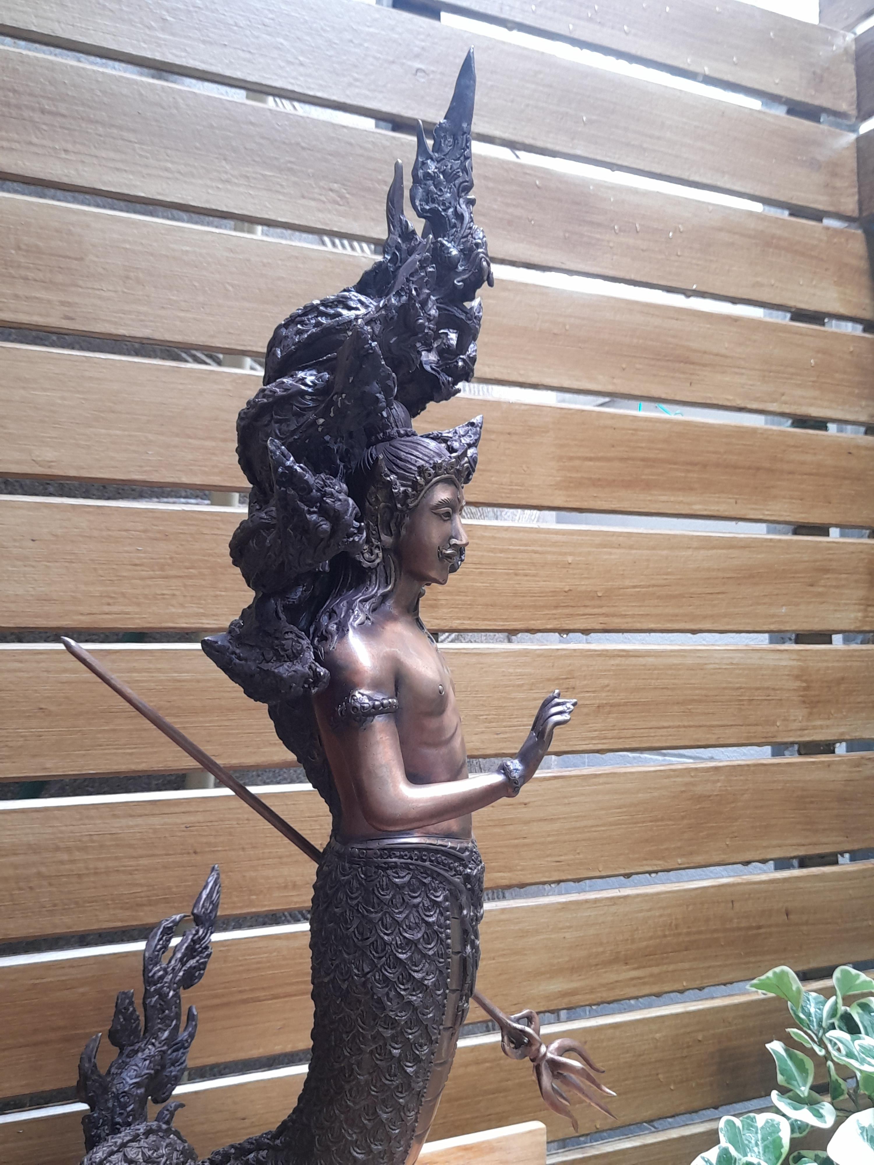 รูปหล่อ พญานาคราช ปาง ประทานพร มนุษย์ ครึ่งพญานาค นาคปรก 9หัว เศียร เนื้อทองเหลือง สีสัมฤทธิ์ (สูง22นิ้ว) (งานพรีออเดอร์สั่งทำ 2เดือน)