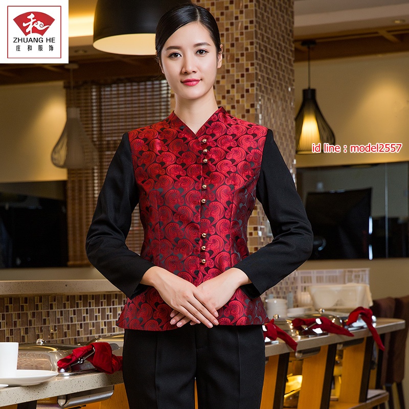 F6108005 เสื้อพนักงานต้อนรับพนักงานเสริฟพนักงานโรงแรมเสื้อพนักงานร้านกาแฟ F6108005 แดง ม่วง S,M,L XL XXL 3XL