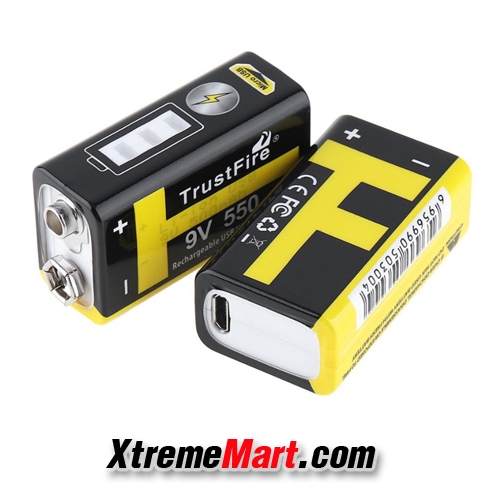 แบตเตอรี่ชาร์จ TrustFire 9V 550mAh Rechargeable USB Lithium Battery with Safety Relief Valve and LED Indicator(ก้อนละ)