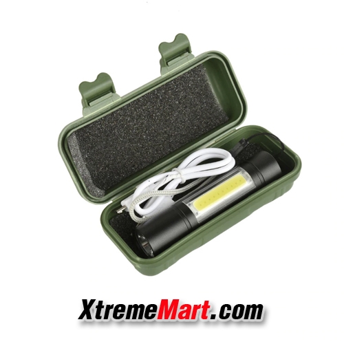 ไฟฉายพกพาขนาดเล็ก+โคมไฟ COB LED ด้านข้าง แสงขาว 3 โหมด พร้อมสายชาร์จ USB ชาร์จได้ในตัว