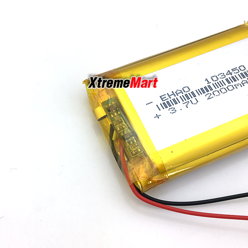 แบตเตอรี่ Li-Po 103450 3.7V 2000mAh Lithium Polymer LiPo Rechargeable Battery For DVD PAD camera GPS Speaker