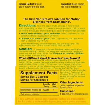 สมุนไพรบรรเทาอาการวิงเวียนจากการเดินทาง Dramamine Motion Sickness Relief - Non-Drowsy Naturals