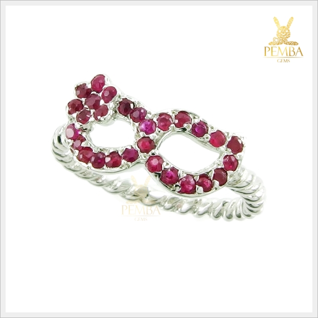 แหวนทับทิมแท้ สีแดงเข้มงดงาม เงินแท้925 ชุบทองคำขาว แหวนพลอยแท้