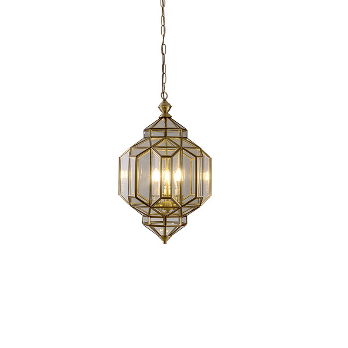 โคมไฟระย้าทรงเรขาคณิตผสมผสานโครงโลหะสีทองตกแต่งด้วยกระจกใสสไตล์คลาสสิก [AP-1124]