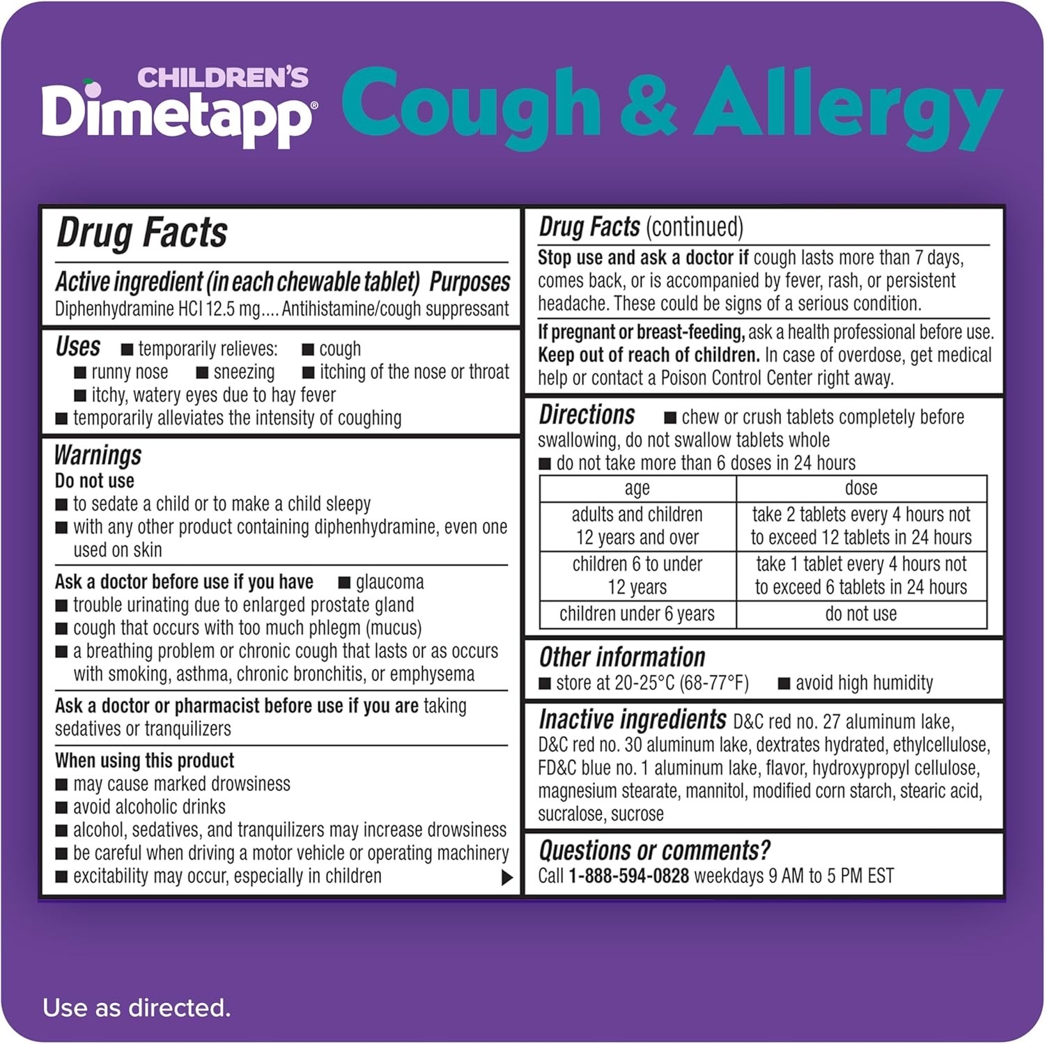 ยาบรรเทาอาการไอและภูมิแพ้ชนิดเม็ดเคี้ยวสำหรับเด็กและผู้ใหญ่ Dimetapp Children's Cough & Allergy Chewables