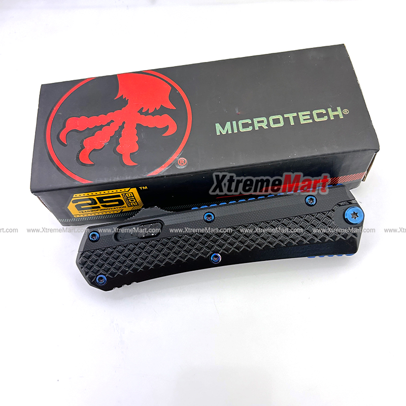 มีดสปริงขนาดใหญ่ Microtech คม2ด้าน ใบเงิน คลิปสีน้ำเงิน Combat Troodon 00556 D/E Automatic Knife