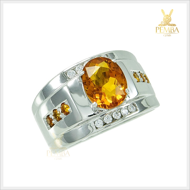 แหวนซิทรินแท้ เงินแท้925 ชุบทองคำขาว โดดเด่นเต็มๆ นิ้ว